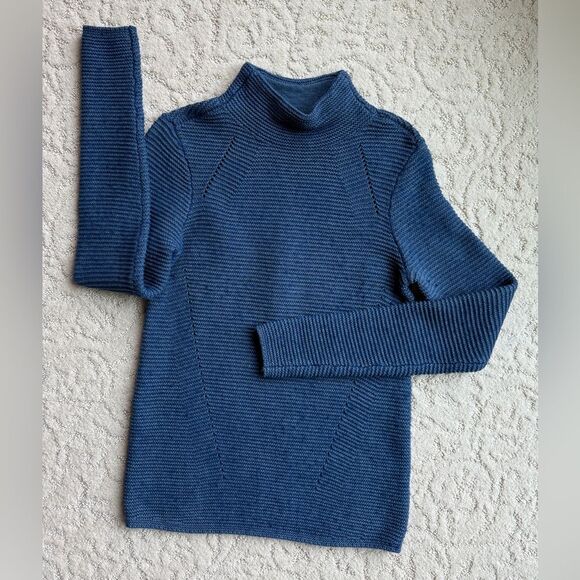 J. McLaughlin XS Blue Ribbed Long Line Cotton Wool Mock Turtleneck Sweater. - Picture 2 of 7
